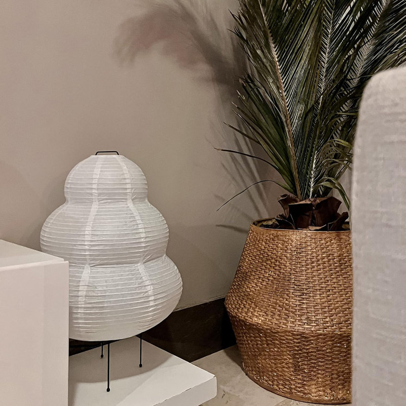 White Washi Paper Lantern Floor Lamp with Metal Base