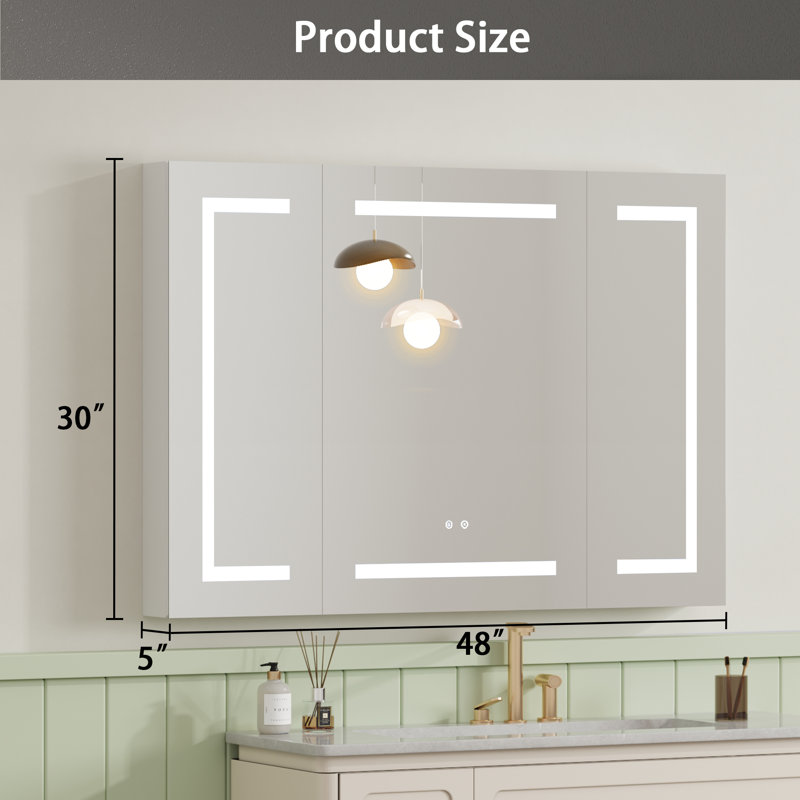Kyante Rectangle LED Lighted Medicine Cabinet With Defogger, Adjustable Shelves, 3 Color Light, Outlets & USBs