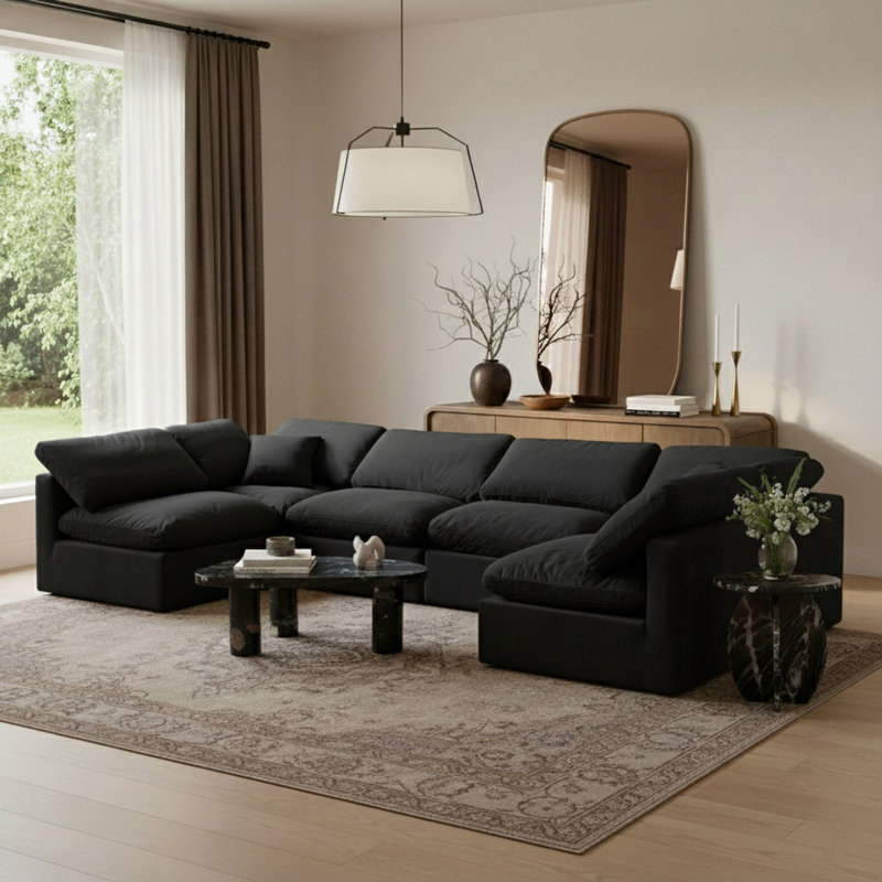 Canapé modulaire en velours 6 pièces Hinami, Velours noir