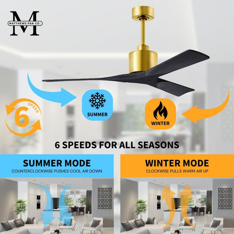 Nan 42" Ceiling Fan In Blades, Matte Black, Brushed Brass