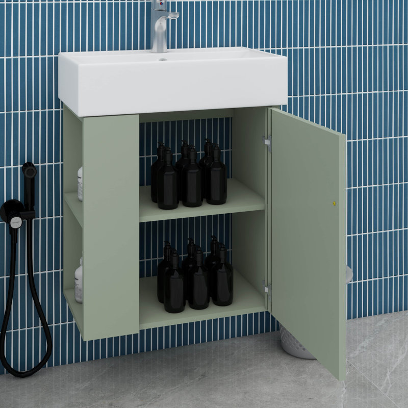 Meuble-lavabo flottant 21,6 po avec lavabo, rangement ouvert à gauche, Vert