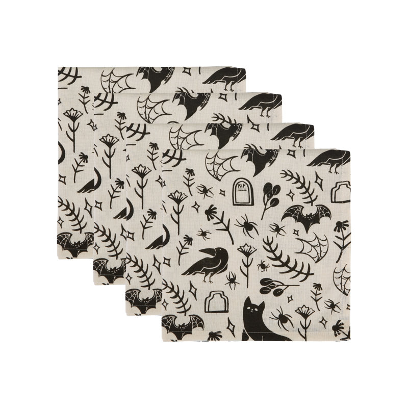 Halloween Napkin Set/4, Black Magic Print