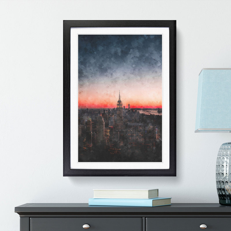 The Empire Stae In New York - Single Picture Frame Painting on MDF, Black Framed, 33cm H x 24cm W x 2cm D