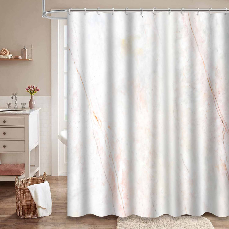 Rideau de douche haut en marbre et pierre rose avec 12 crochets, L 72 po x l 72 po