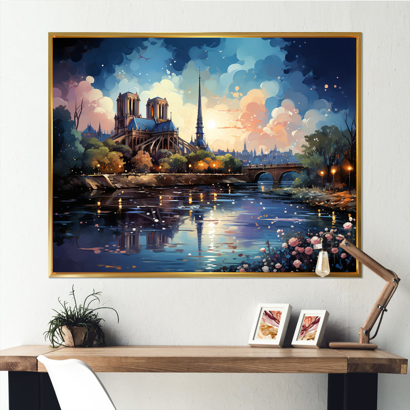 Paris Paris la nuit I, Cadre flottant doré, H 24 po x l 32 po x P 1 po