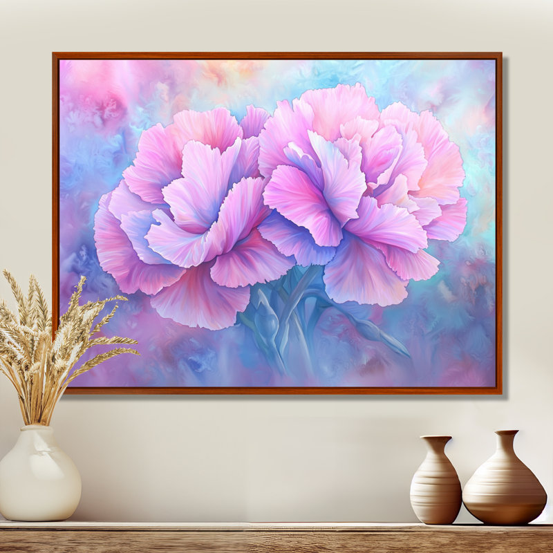 Harmony of Carnation - œillets, art mural, 16" H x 32" W, Impression dans un cadre flottant sans passe-parto, Brun