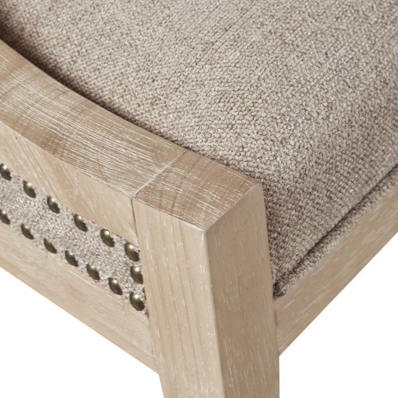 Martha Stewart Elmcrest Wood Upholstered  Dining Chair with Nailhead Trim, Linen Solid Color