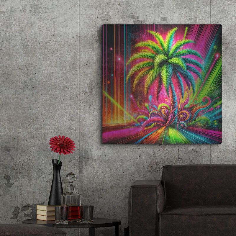 «Palm Tree Abstract 1» par Rey Klimt, art mural en métal, H 36 po x l 36 po