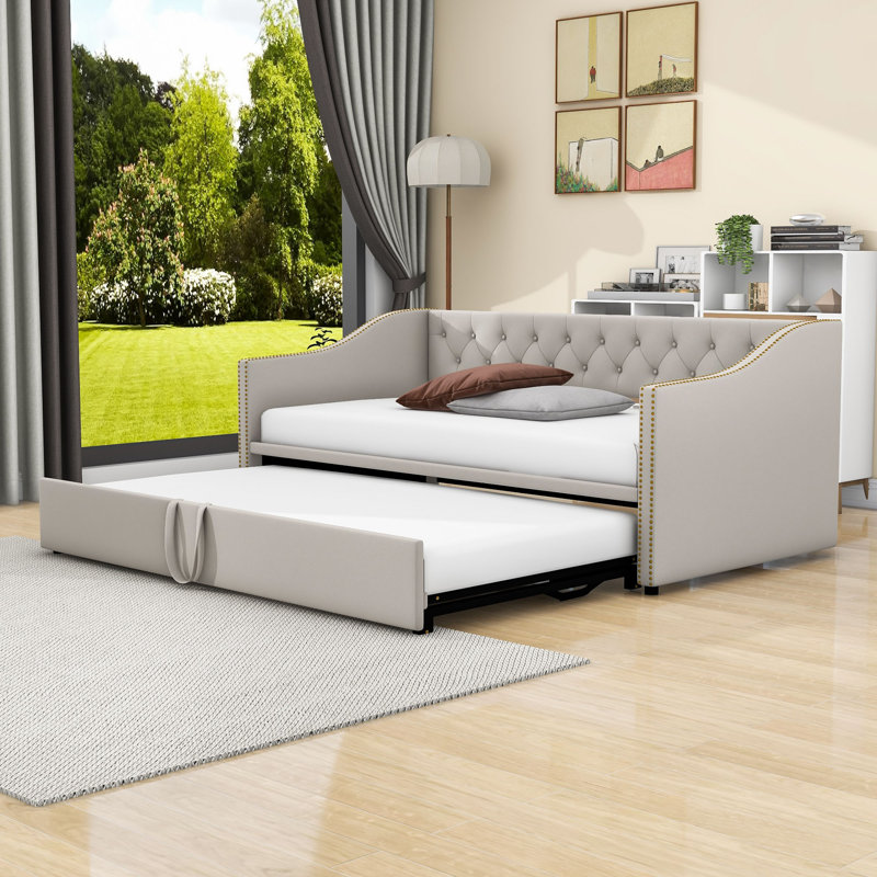 Lit de jour simple en velours avec couchette et lattes Hokulani, Gris