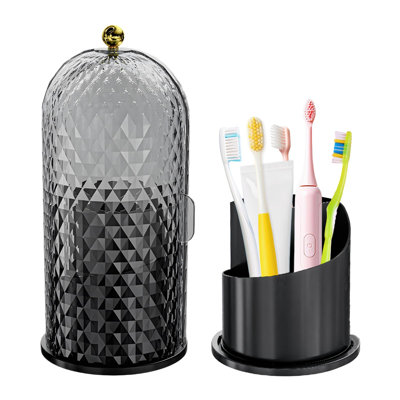 Multifunctional Rotating Toothbrush Holders With Sliding Lid, The 3-Slot Bathroom Countertop Vanity Organizer Perfect