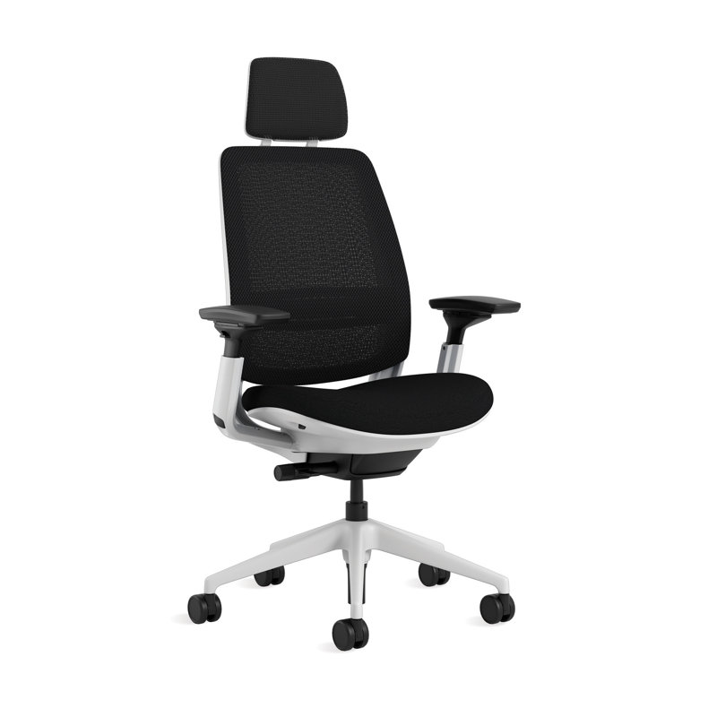 Steelcase Series 2 3D Microknit Airback Task Chair with Headrest, Hard Floor, Black, Pink Lemonade/Nickel