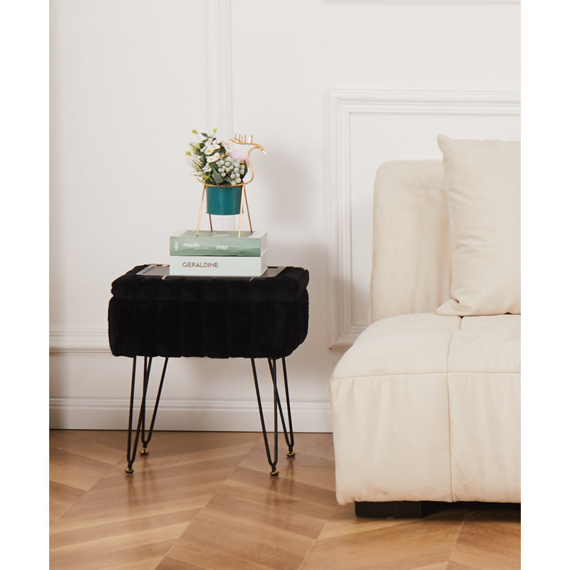 Repose-pieds en velours avec rangement, Noir