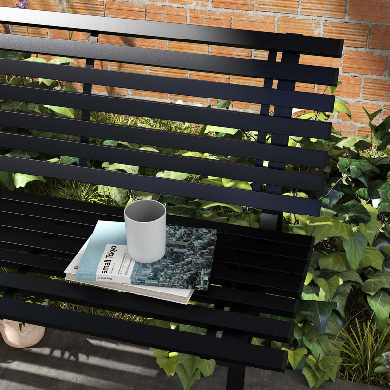 Banc de jardin en aluminium Melnick, Noir, noir, noir, noir