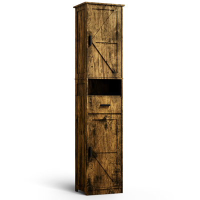 Armoire de salle de bain de 69 po de hauteur avec 2 portes de grange et 1 tiroir - couleur rétro, tablettes réglables, grand espace pour la salle de bain, le salon, le vestibule, la cuisine étroite, tablettes différentes