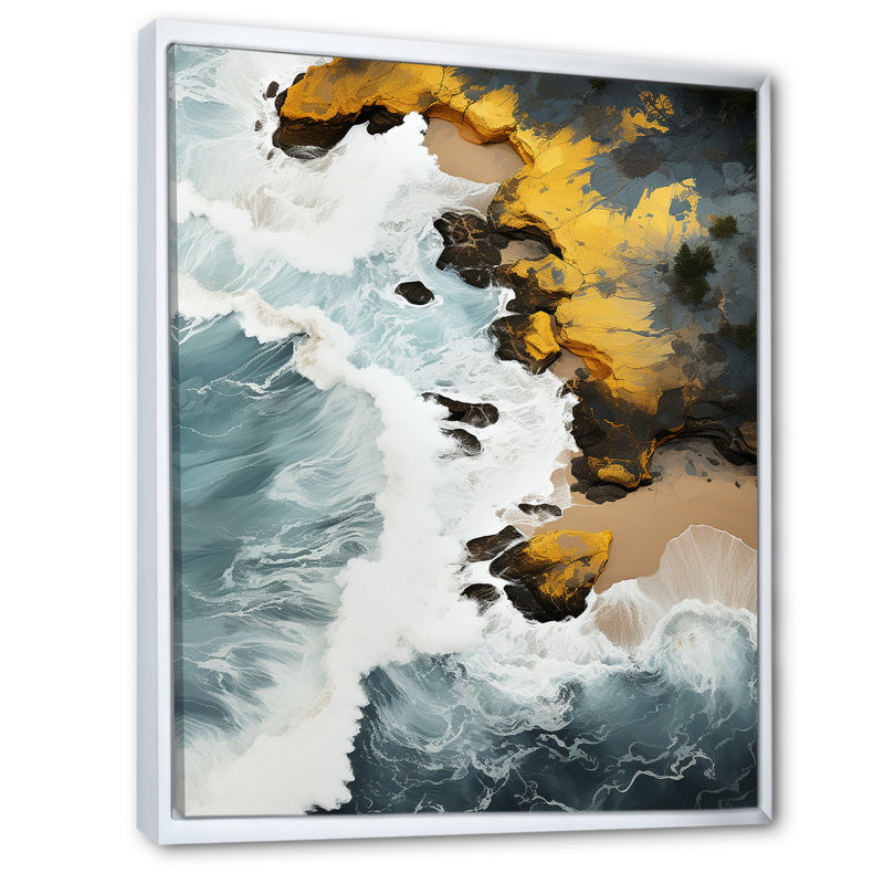 Sable tropical aérien - art mural plage, H 44 po x l 34 po x P 1,5 po, Cadre flottant blanc