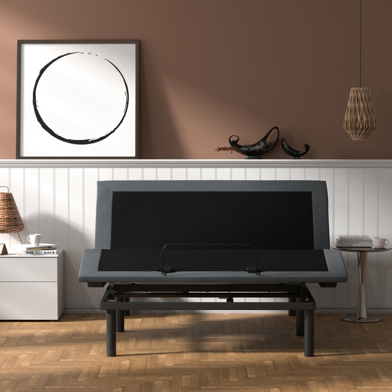 Adjustable Queen Bed Base Os4 - Head & Foot Position Element, Wireless Remote, Firm Structure Frame, Center Folding, Easy Assembly Method, Black And Gray Queen-Size With Aspect, Robust Build,