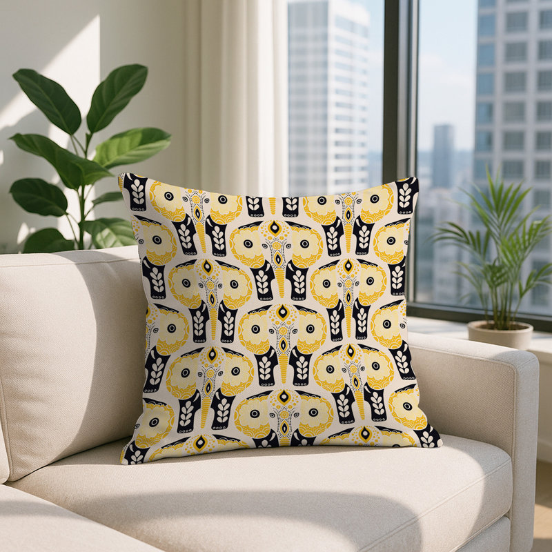 Oreiller carré réversible intérieur / extérieur Hayes Elephant, Jaune, Carré 15 po