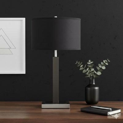 Lampe de table haute 30 po en métal et polyrésine avec finition espresso foncé, abat-jour en tissu