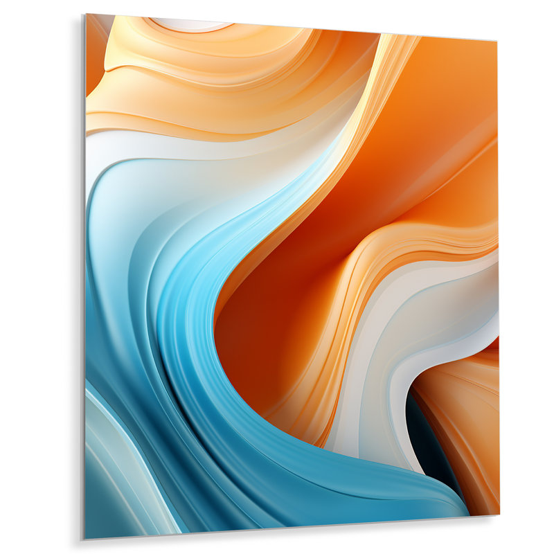 «Blue and Orange Fractal Curves In Motion II», reproduction d'art mural en métal fractal, H 32 po x l 16 po x P 1 po