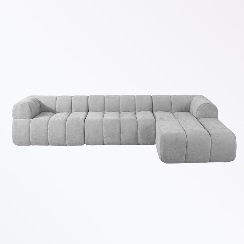 Canapé modulaire en forme de L Boneless avec éponge et méridienne haute densité, Mélange de polyester gris