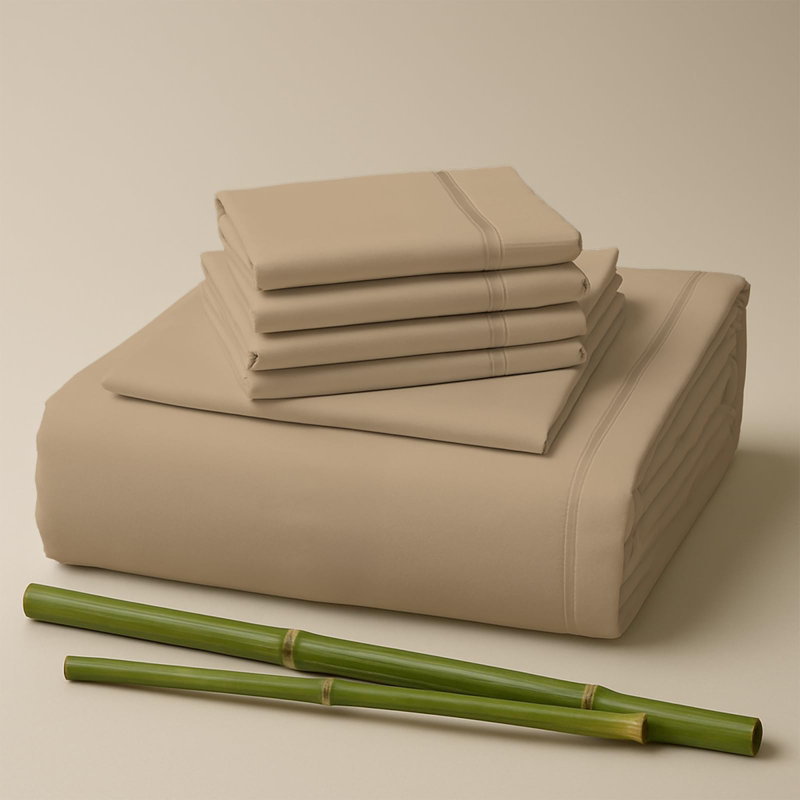 Ensemble de draps en rayonne de bambou de qualité supérieure avec poches profondes, rafraîchissant et respirant, Kaki pâle