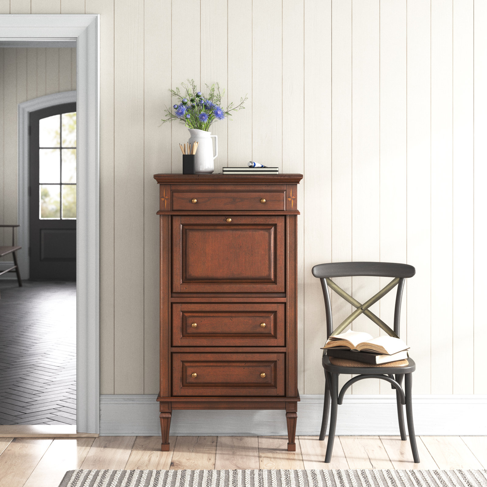 Valmont 1-Door Mirrored Accent Cabinet , Dark Brown