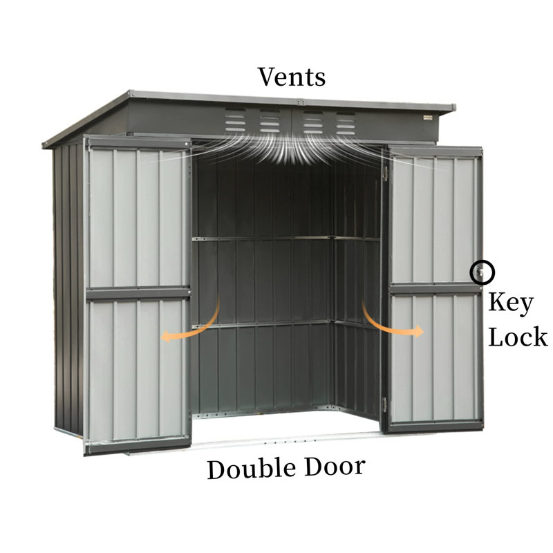 6.26 ft. W x 4.51 ft. D Metal Portable Storage Shed, Dark Gray