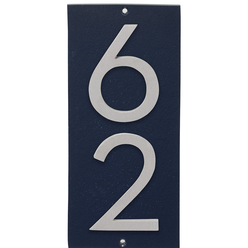 Plaque d'adresse murale flottante sur 1 ligne, Bleu marine, Aluminium brossé, Oui