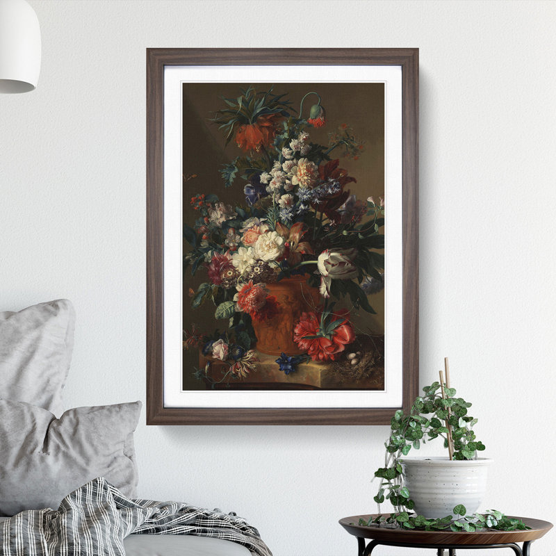 Still Life with Flowers Vol.11 by Jan Van Huysum - Picture Frame Painting, 48cm H x 36cm W x 2cm D, Walnut