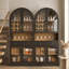 Armoire à vin 70 po de haut style Mid-Century arquée, bar à café avec portes réglables en verre trempé et porte-bouteilles-1554040000