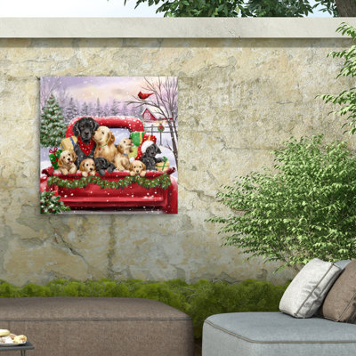 Jean Francois Dog Family On Red Truck Outdoor  Canvas