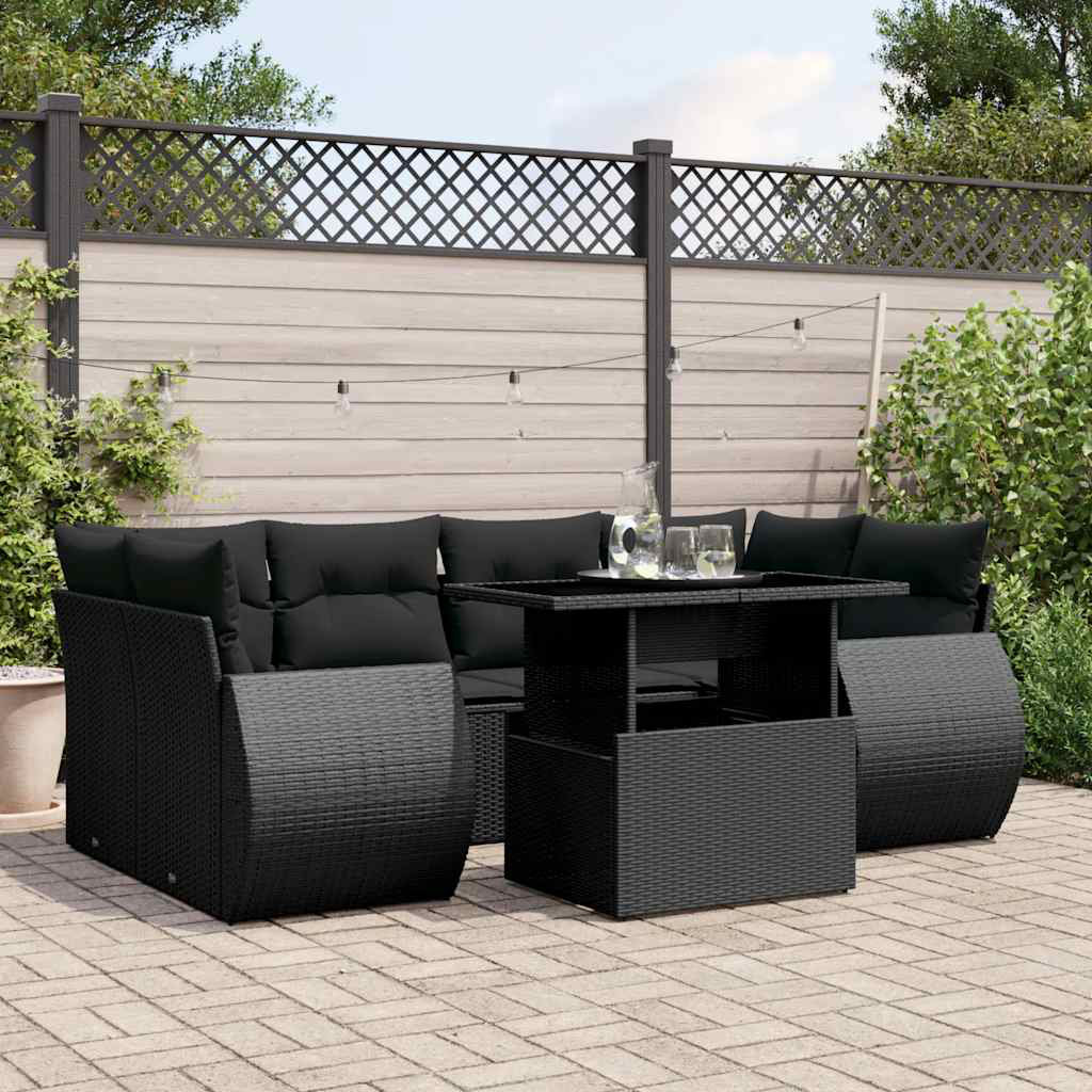 Vidaxl 7-Tlg. Garten-Sofagarnitur Mit Kissen Schwarz Poly Rattan