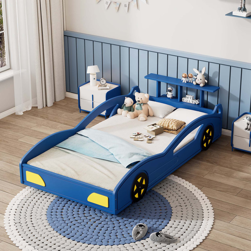Base de lit plateforme en forme de voiture, Bleue