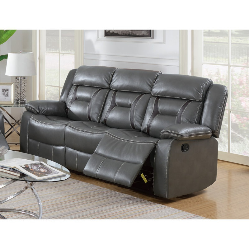 Ensemble de salon moderne et élégant 2 pièces 1X Causeuse 1X Canapé Coussin Accoudoir Coussin dossier capitonnage horizontal Finition grise Mobilier de salon principal