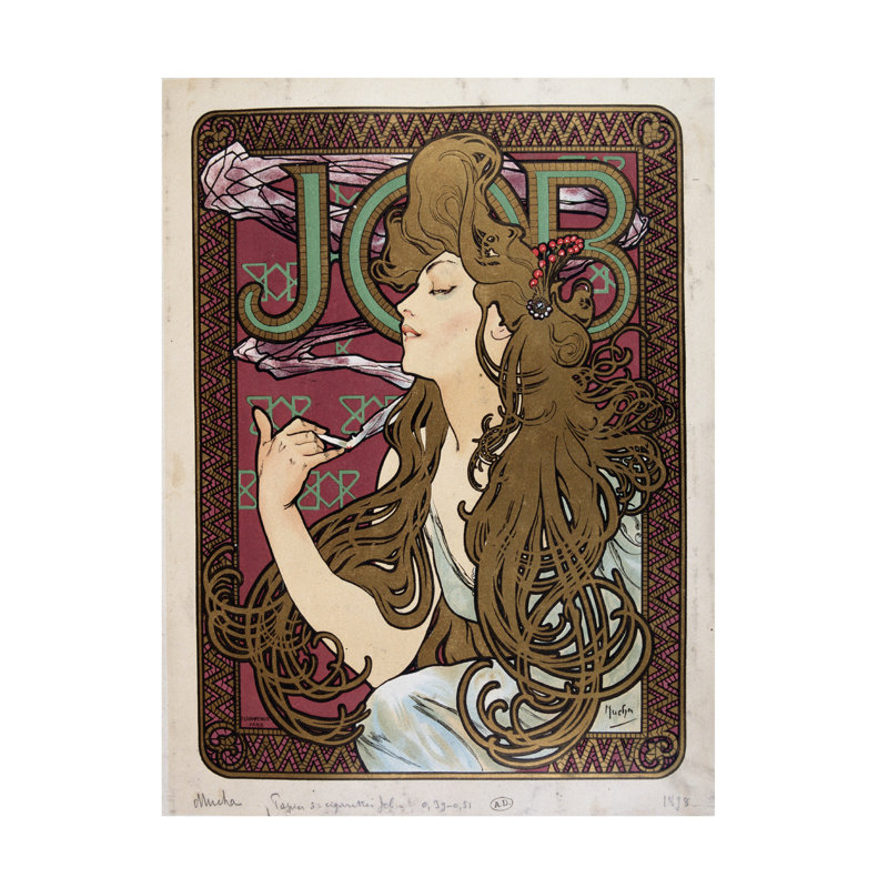 «Alfonsus Marie Mucha», affiche publicitaire pour papier à fumée par Mucha, 1898, reproduction d'art, H 19 po x l 14 po