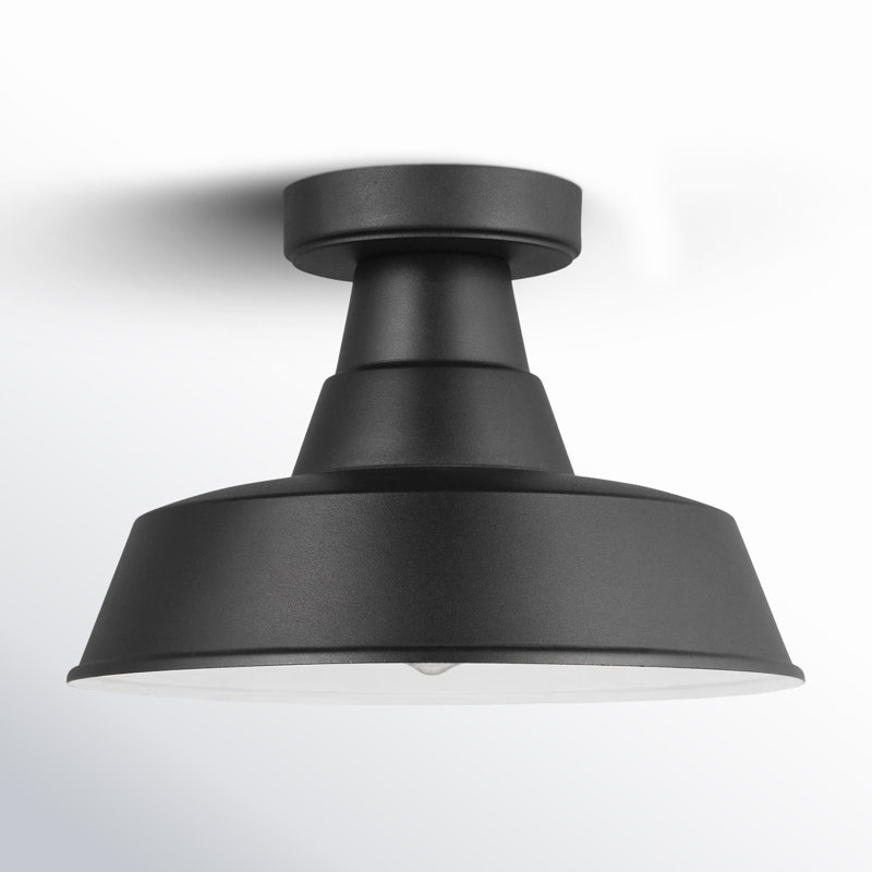 Classic Farmhouse 1-Light Black Aluminum Outdoor Drum Ceiling Lamp