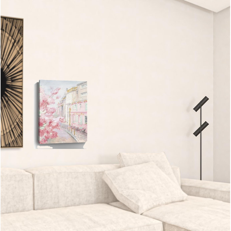 Joli art mural rose pastel Paris Street