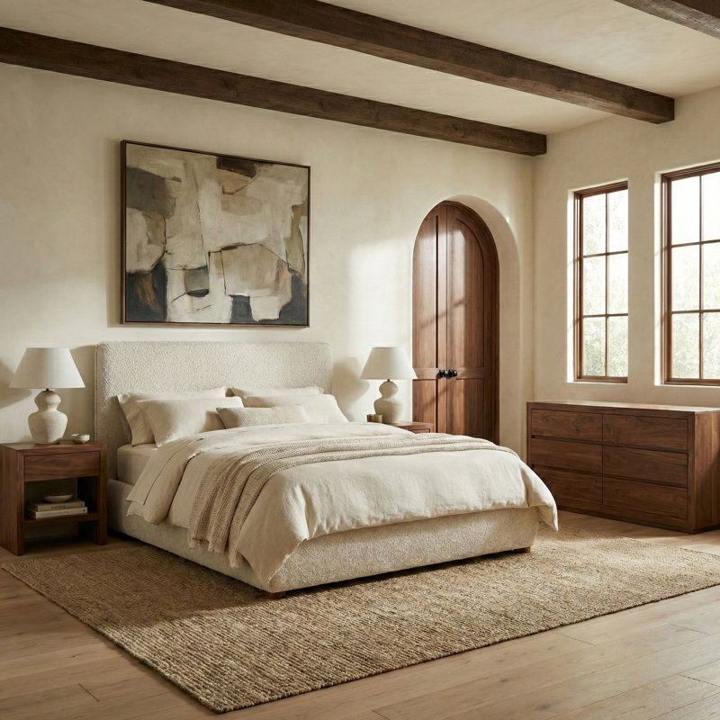 Callahan Upholstered Bed, Full, Oatmeal Boucle