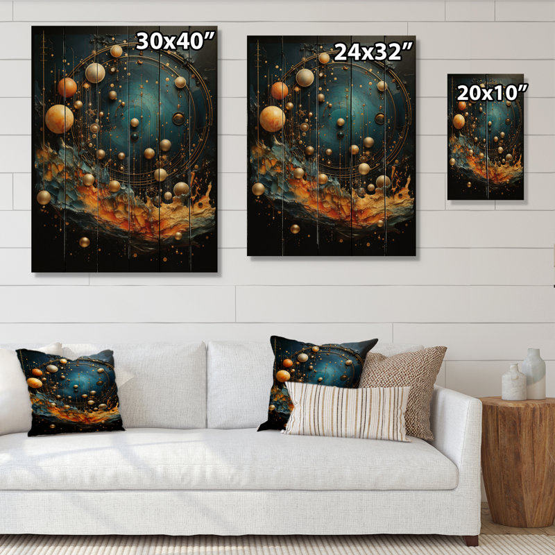 Astrologie planète Rhapsodie mixte sur bois, H 40 po x l 30 po x P 0,78 po