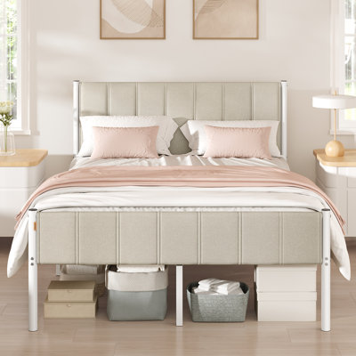 Double Bed Frame with Upholstered Headboard