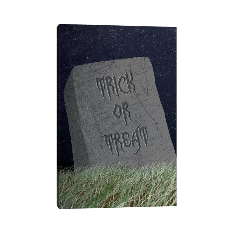 Trick Or Treat Gravestone by 5by5collective - Wrapped Canvas Print, 20.32 cm H x 30.48 cm W