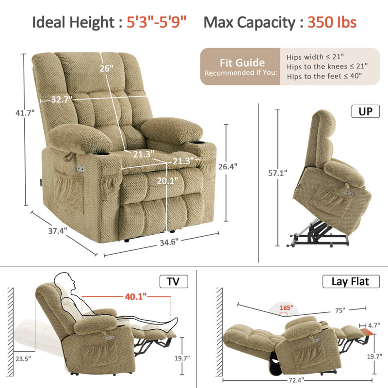 Dual Motor Power Recliner Lift Chair with Massage and Heat, Infinite Position, Beige