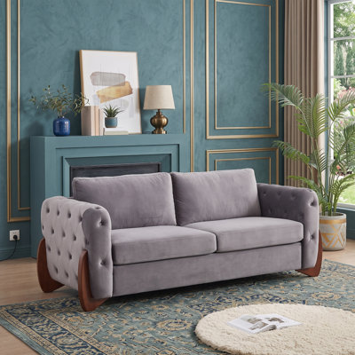 Canapé de 84 po en velours capitonné moderne 84 po, siège de salon à assise mi-douce à 3 sièges avec coussins de siège et de dossier amovibles