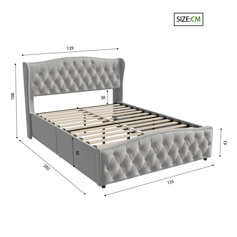 Bed, Small Double (4'), Grey