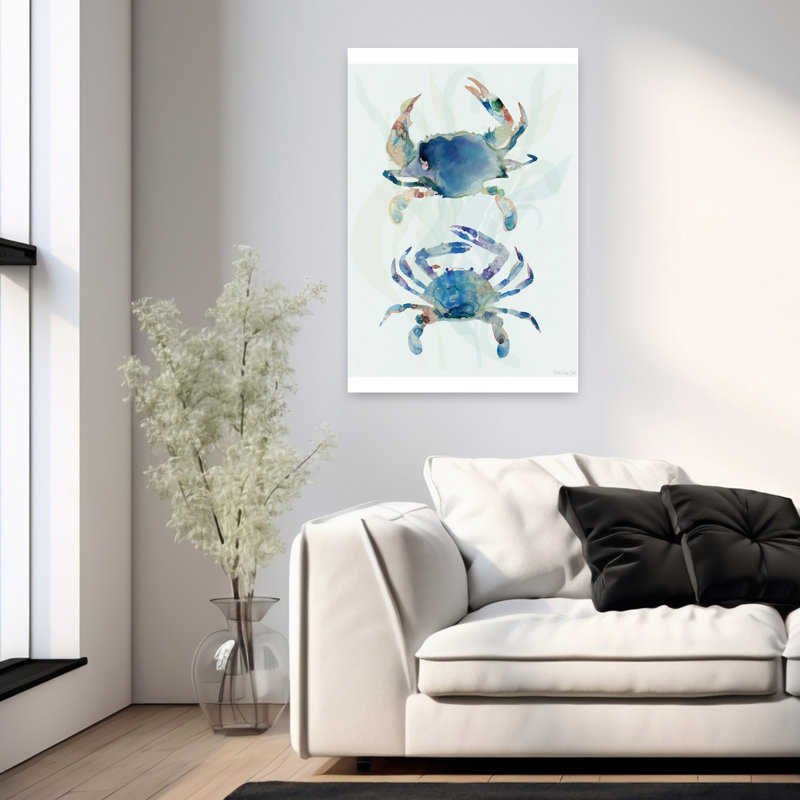 Duo crabe bleu abstrait art côtier tropical, H 36 po x l 24 po