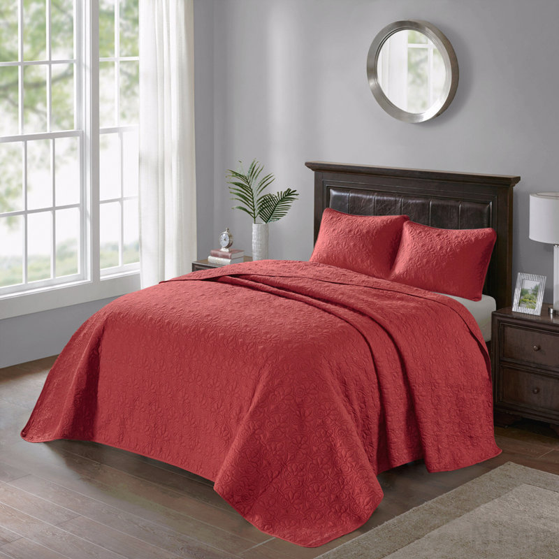 Ensemble de couvre-lit réversible Red King, Couvre-lit de très grande taille et 2 taies déco, Rouge