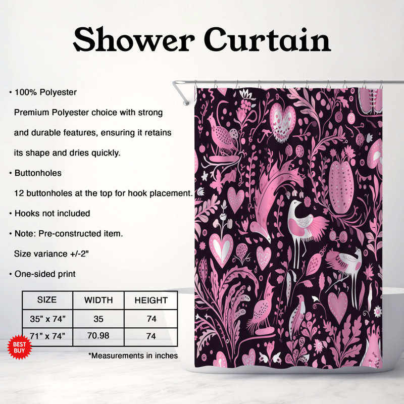 Heart Dream - Rideau de douche standard 1 pièce, H 74 po x l 35 po
