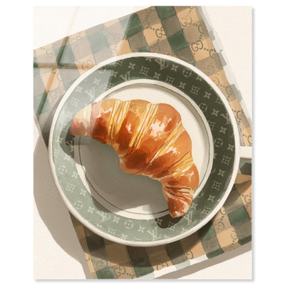 Glam Breakfast Croissant Acrylic Print Modern Coastal Art by Art Remedy, Ready to Hang, 24 x 30