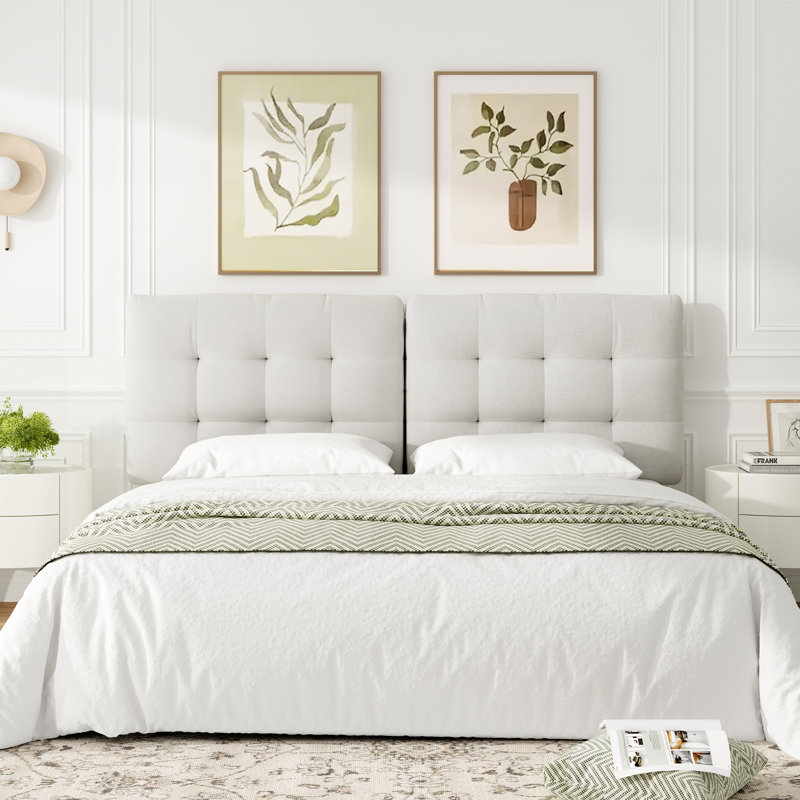 Tête de lit tapissier à hauteur ajustable de 39 po à 44 po, Beige, Très grand lit