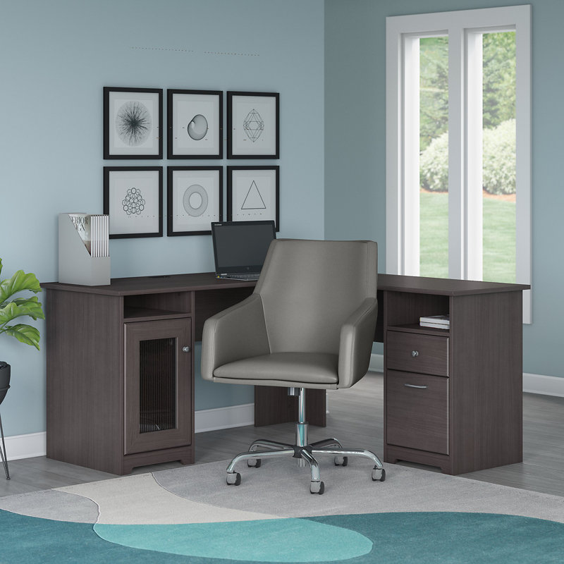 Shelonda L-Shaped Computer Desk, Heather Gray